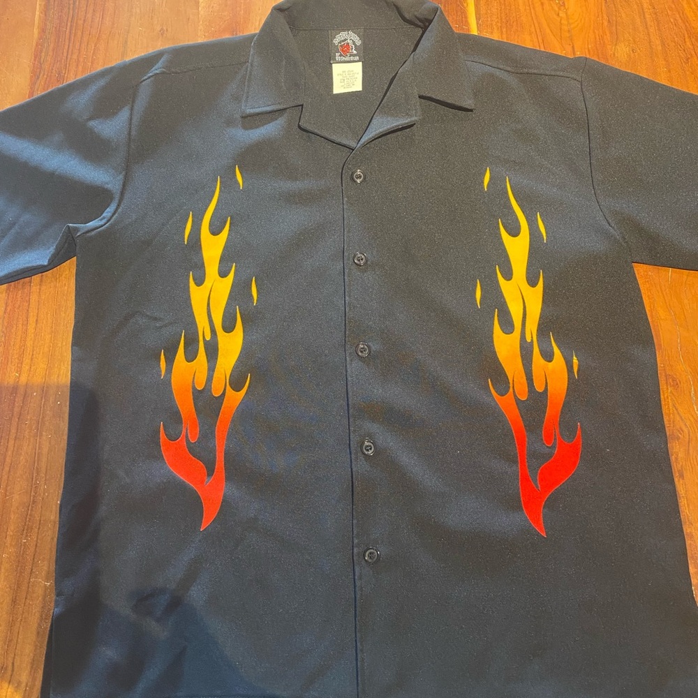 Flame bowling shirt by after hours, short sleeve, men’s size large